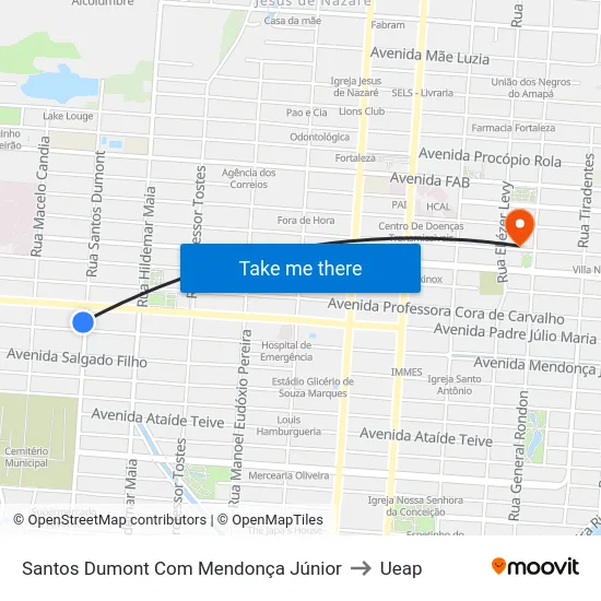 Santos Dumont Com Mendonça Júnior to Ueap map