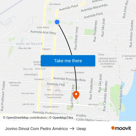 Jovino Dinoá Com Pedro Américo to Ueap map