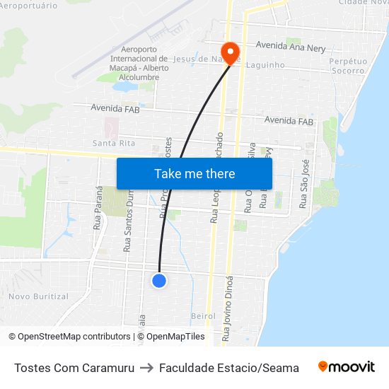 Tostes Com Caramuru to Faculdade Estacio/Seama map