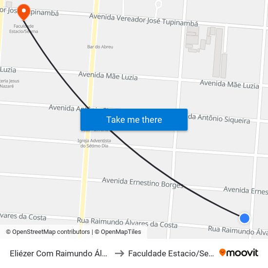 Eliézer Com Raimundo Álvares to Faculdade Estacio/Seama map