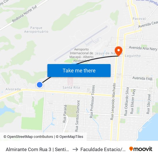 Almirante Com Rua 3 | Sentido Leste to Faculdade Estacio/Seama map