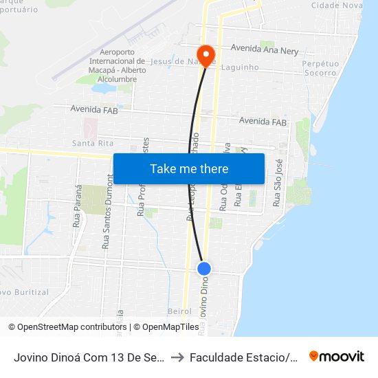 Jovino Dinoá Com 13 De Setembro to Faculdade Estacio/Seama map