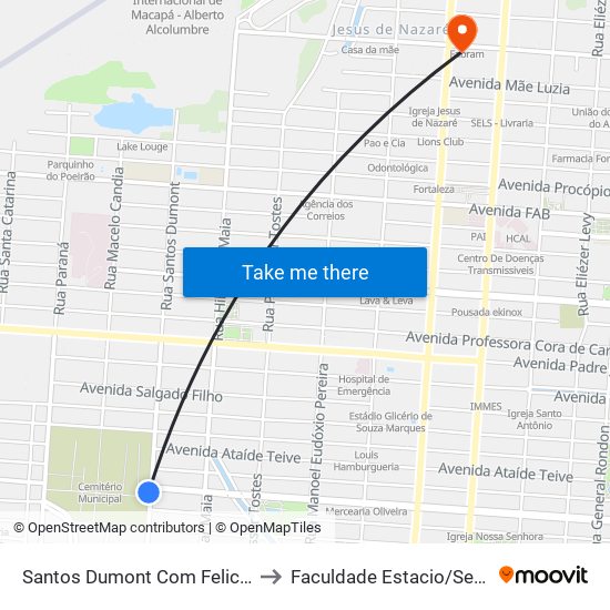 Santos Dumont Com Feliciano to Faculdade Estacio/Seama map