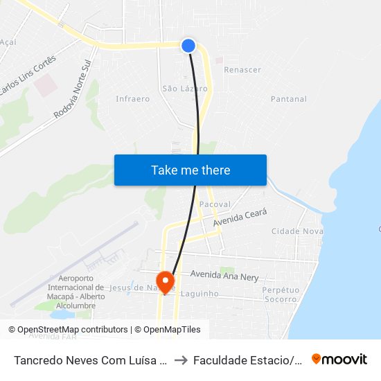 Tancredo Neves Com Luísa Picanço to Faculdade Estacio/Seama map