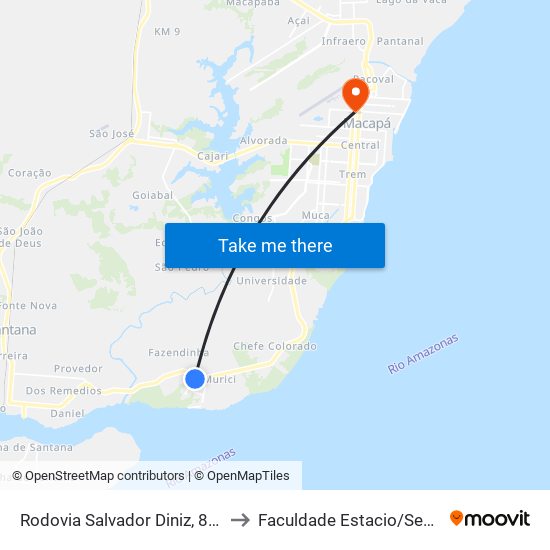Rodovia Salvador Diniz, 8029 to Faculdade Estacio/Seama map