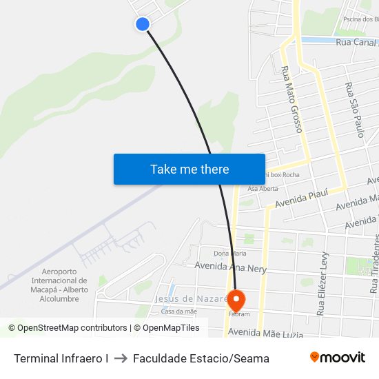 Terminal Infraero I to Faculdade Estacio/Seama map