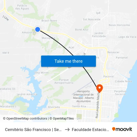 Cemitério São Francisco | Sentido Leste to Faculdade Estacio/Seama map