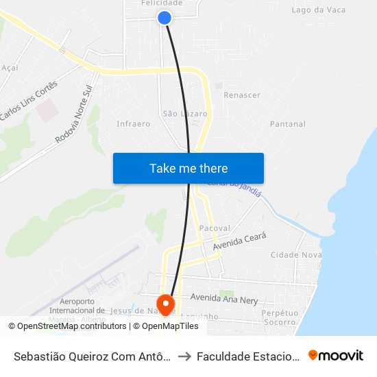 Sebastião Queiroz Com Antônio Osmar to Faculdade Estacio/Seama map