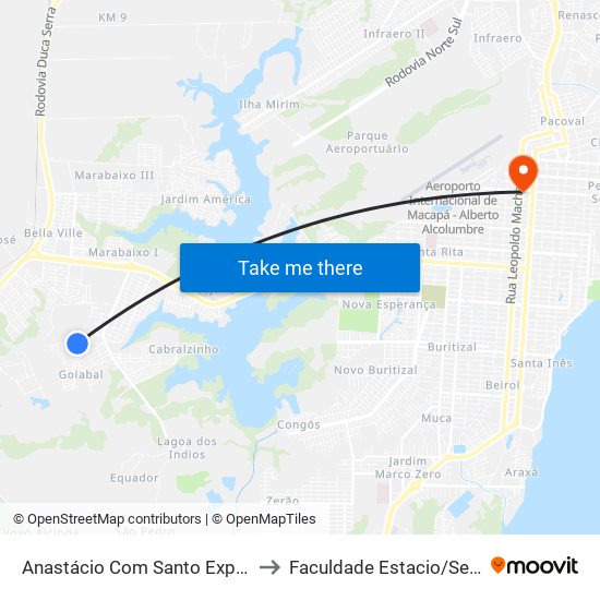 Anastácio Com Santo Expedito to Faculdade Estacio/Seama map
