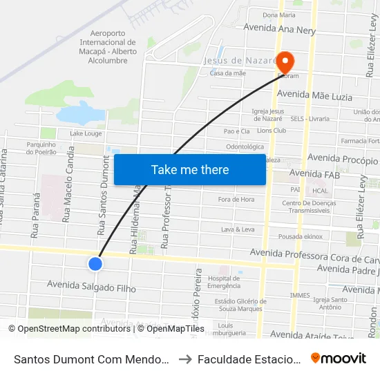 Santos Dumont Com Mendonça Júnior to Faculdade Estacio/Seama map