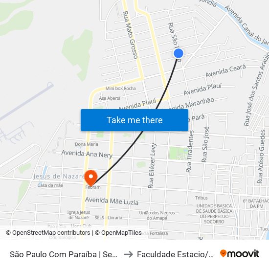 São Paulo Com Paraíba | Sentido Sul to Faculdade Estacio/Seama map