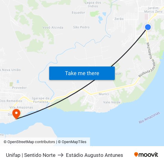 Unifap | Sentido Norte to Estádio Augusto Antunes map