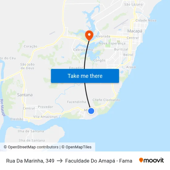 Rua Da Marinha, 349 to Faculdade Do Amapá - Fama map
