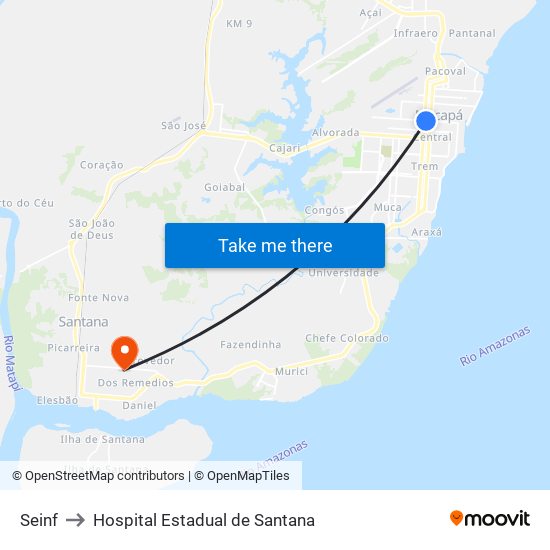 Seinf to Hospital Estadual de Santana map
