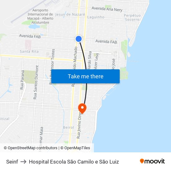 Seinf to Hospital Escola São Camilo e São Luiz map