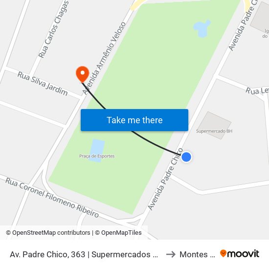 Av. Padre Chico, 363 | Supermercados Bh/Praça De Esportes to Montes Claros map