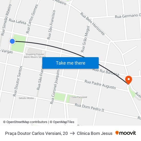 Praça Doutor Carlos Versiani, 20 to Clínica Bom Jesus map