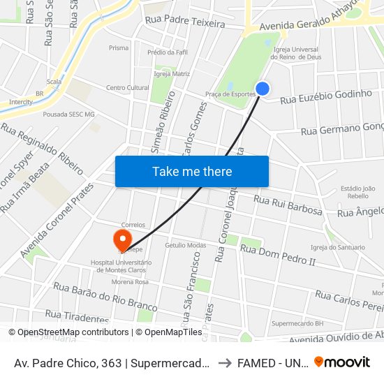 Av. Padre Chico, 363 | Supermercados Bh/Praça De Esportes to FAMED - UNIMONTES map
