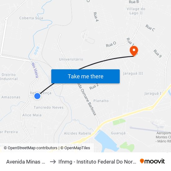 Avenida Minas Gerais, 202 to Ifnmg - Instituto Federal Do Norte De Minas Gerais map
