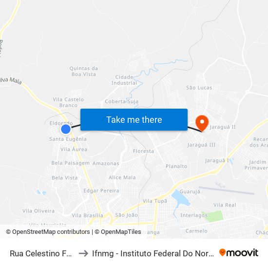 Rua Celestino Ferreira, 385 to Ifnmg - Instituto Federal Do Norte De Minas Gerais map