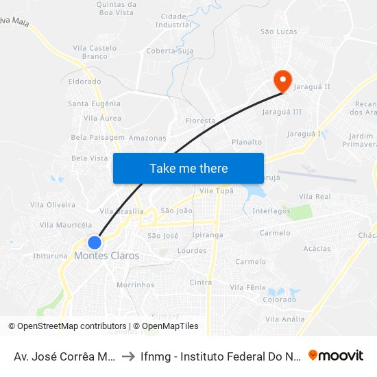 Av. José Corrêa Machado, 2018 to Ifnmg - Instituto Federal Do Norte De Minas Gerais map