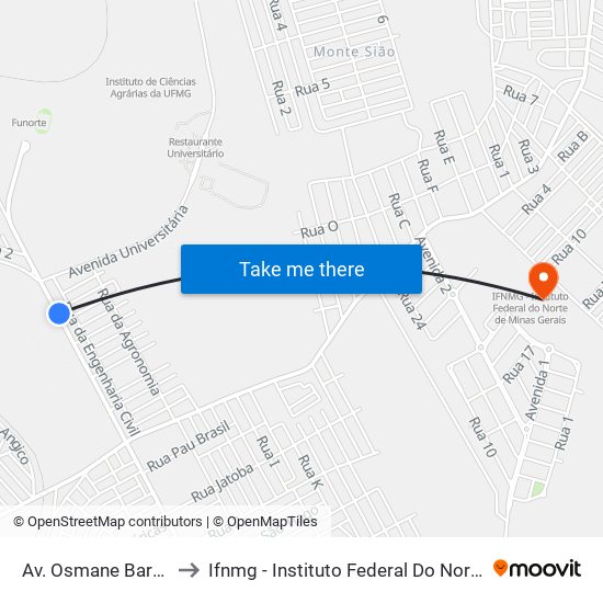 Av. Osmane Barbosa, 1600 to Ifnmg - Instituto Federal Do Norte De Minas Gerais map