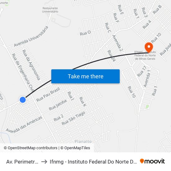 Av. Perimetral, 272 to Ifnmg - Instituto Federal Do Norte De Minas Gerais map