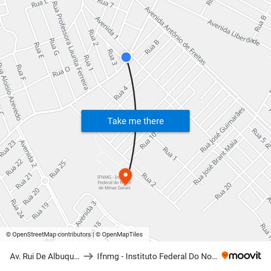 Av. Rui De Albuquerque, 2455 to Ifnmg - Instituto Federal Do Norte De Minas Gerais map