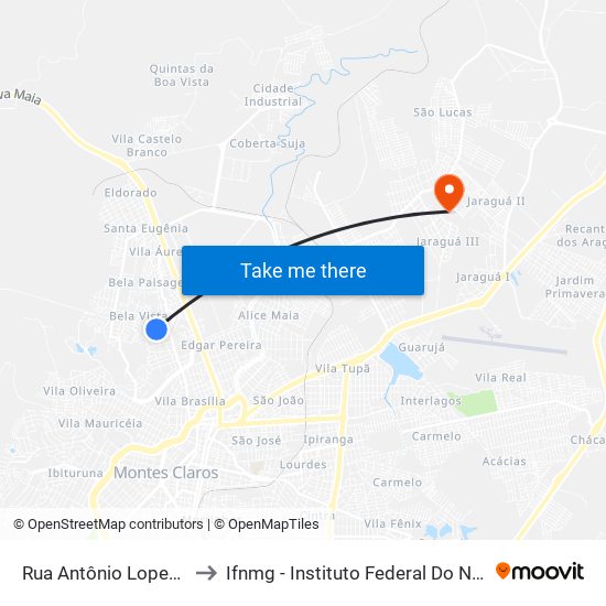 Rua Antônio Lopes Da Silva, 231 to Ifnmg - Instituto Federal Do Norte De Minas Gerais map