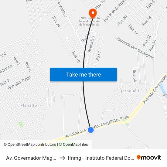 Av. Governador Magalhães Pinto, 4152 to Ifnmg - Instituto Federal Do Norte De Minas Gerais map