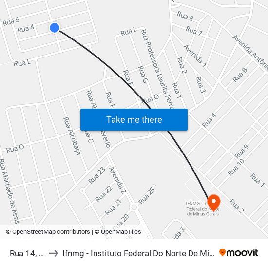 Rua 14, 130 to Ifnmg - Instituto Federal Do Norte De Minas Gerais map