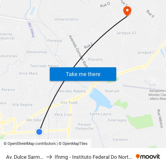 Av. Dulce Sarmento, 850 to Ifnmg - Instituto Federal Do Norte De Minas Gerais map