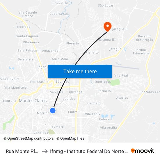 Rua Monte Plano, 121 to Ifnmg - Instituto Federal Do Norte De Minas Gerais map