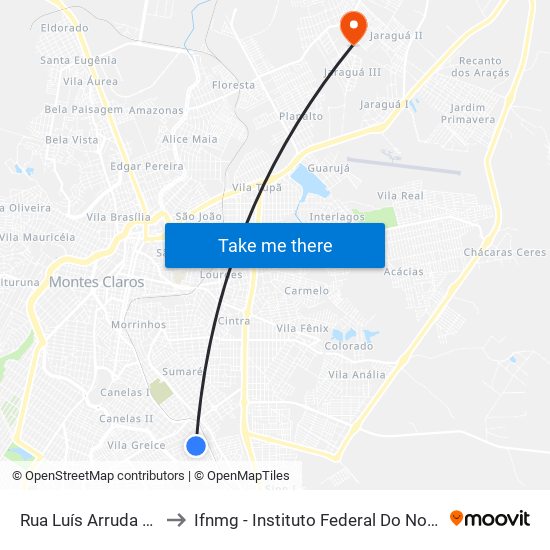 Rua Luís Arruda Batista, 189 to Ifnmg - Instituto Federal Do Norte De Minas Gerais map