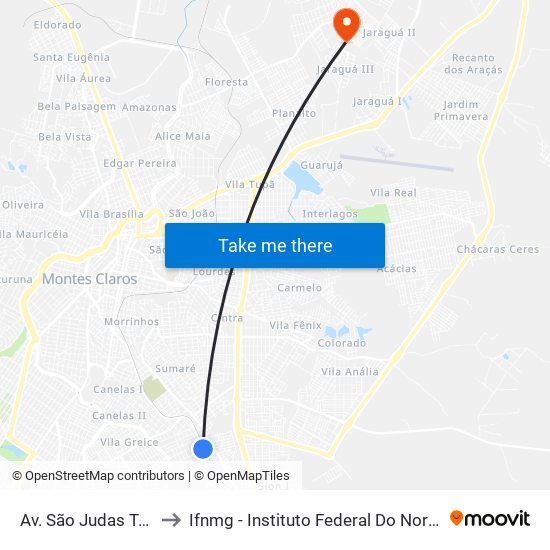 Av. São Judas Tadeu, 2364 to Ifnmg - Instituto Federal Do Norte De Minas Gerais map