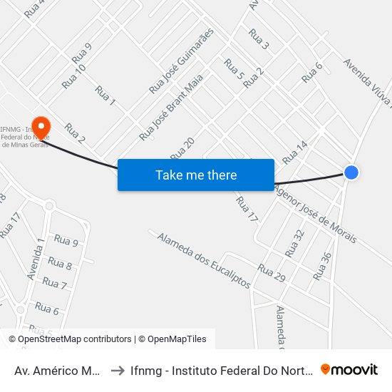 Av. Américo Martins, 620 to Ifnmg - Instituto Federal Do Norte De Minas Gerais map