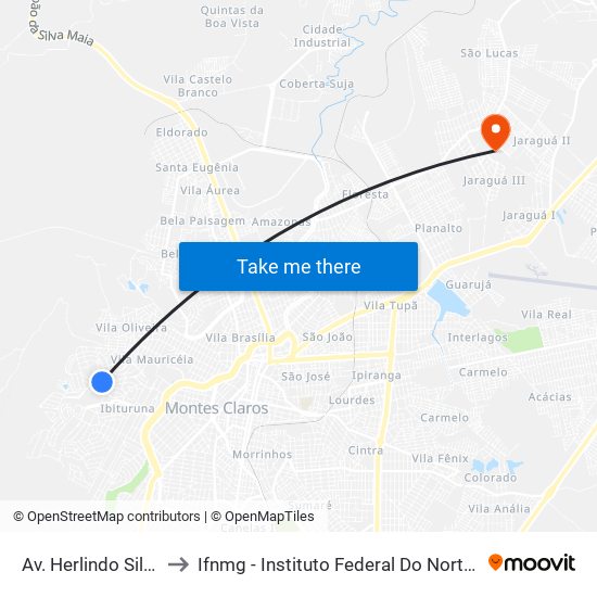 Av. Herlindo Silveira, 710 to Ifnmg - Instituto Federal Do Norte De Minas Gerais map