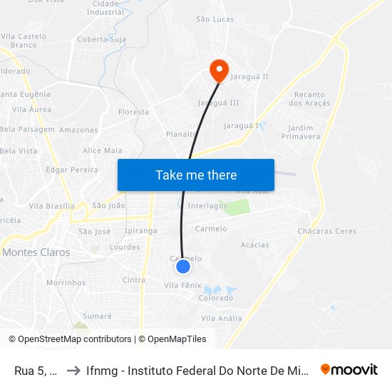 Rua 5, 325 to Ifnmg - Instituto Federal Do Norte De Minas Gerais map