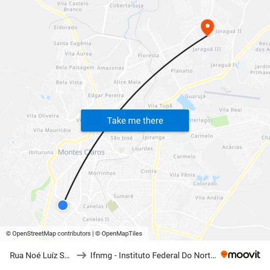 Rua Noé Luíz Soares, 432 to Ifnmg - Instituto Federal Do Norte De Minas Gerais map