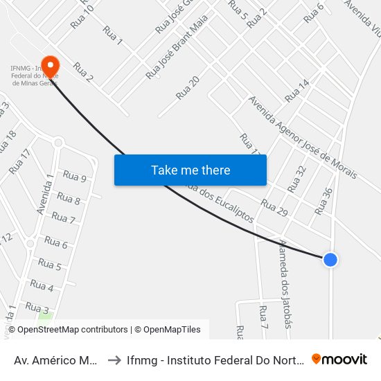 Av. Américo Martins, 351 to Ifnmg - Instituto Federal Do Norte De Minas Gerais map