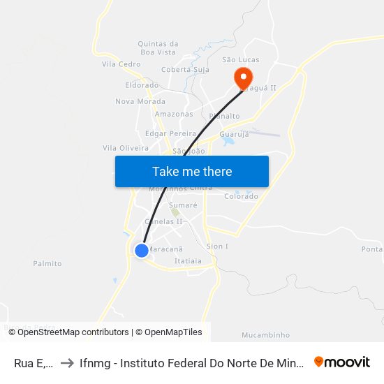 Rua E, 50 to Ifnmg - Instituto Federal Do Norte De Minas Gerais map