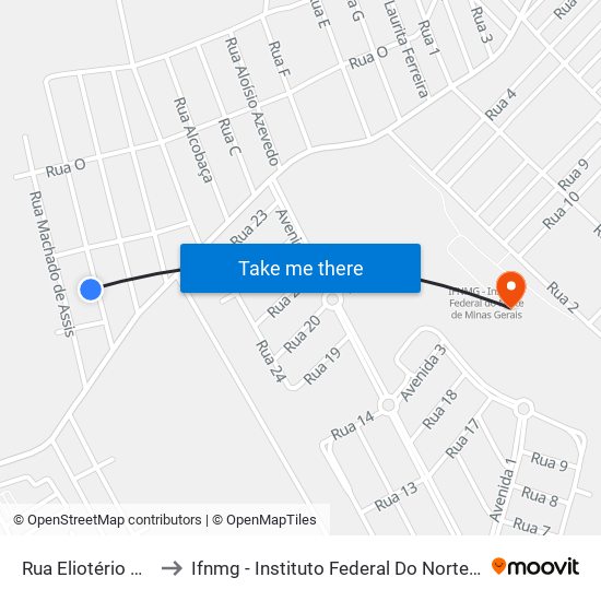 Rua Eliotério Silva, 117 to Ifnmg - Instituto Federal Do Norte De Minas Gerais map