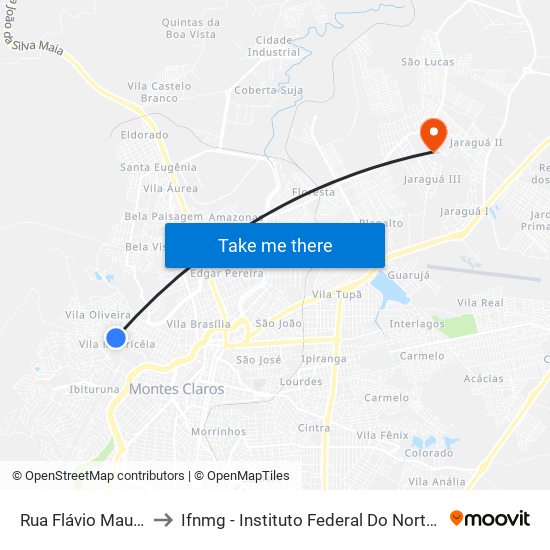 Rua Flávio Maurício, 501 to Ifnmg - Instituto Federal Do Norte De Minas Gerais map
