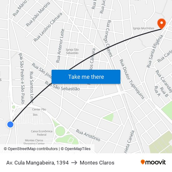 Av. Cula Mangabeira, 1394 to Montes Claros map