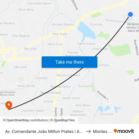 Av. Comandante João Milton Prates | Aeroporto Mário Ribeiro to Montes Claros map