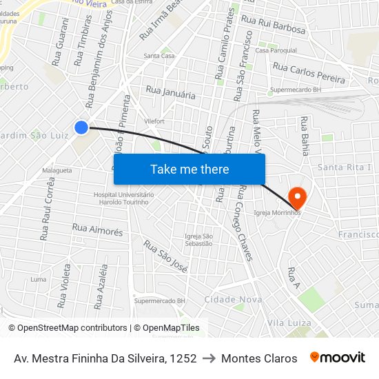 Av. Mestra Fininha Da Silveira, 1252 to Montes Claros map