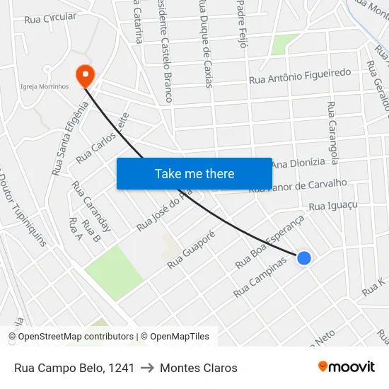 Rua Campo Belo, 1241 to Montes Claros map