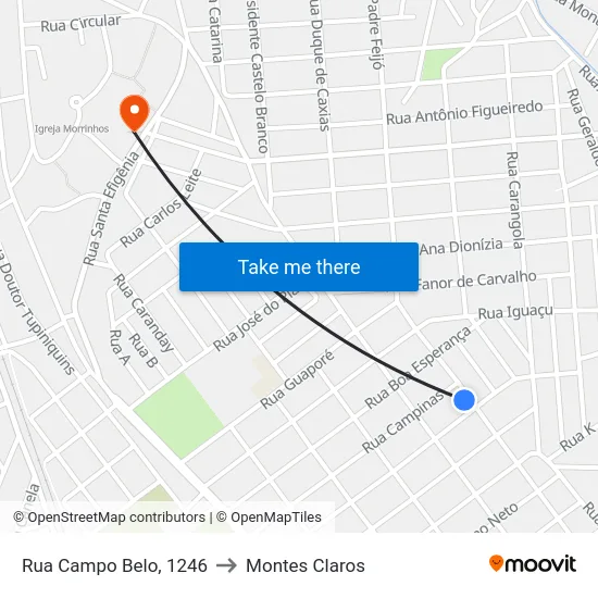 Rua Campo Belo, 1246 to Montes Claros map