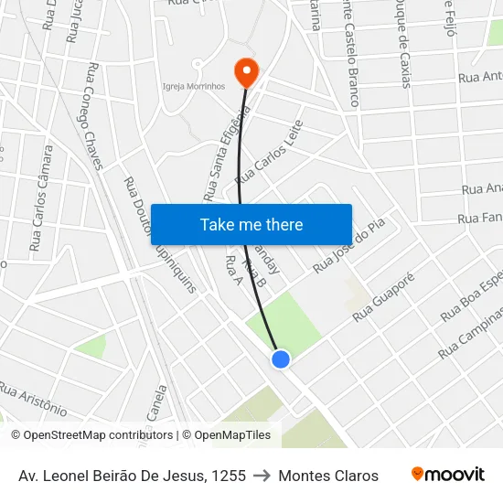 Av. Leonel Beirão De Jesus, 1255 to Montes Claros map