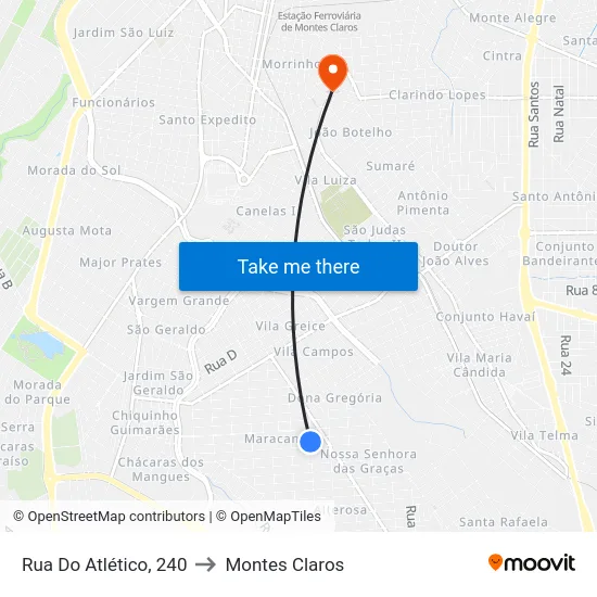 Rua Do Atlético, 240 to Montes Claros map